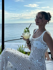 Aiertu - Fashion Sequin Knit Dress Women Square Collar Sling Slim Hip Package Long Dresses Female 2025 Spring Summer Chic Beach Lady Gown Aiertu