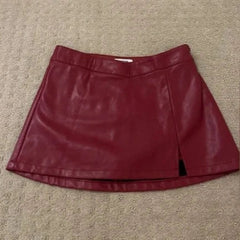 Aiertu - Y2K New Fashion Red Faux Leather Mini Skirt Harajuku Hot Girl Clothing Goth Low Waist Slim Hip Skirt Womens Elastic Kawaii Skirt Aiertu