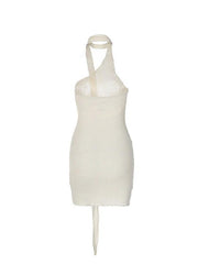 Aiertu -Slanted Shoulder Backless Ribbon Slim Mini Dress aiertu