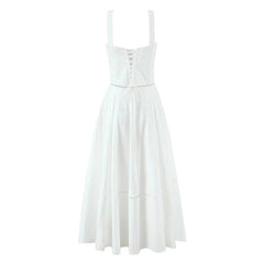 Aiertu - Women Corset Style Sling Summer Dresses 2026 Lace Up Bandage Back A-line Midi Dress White Elegant Party Robe Aiertu