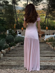 Aiertu - Elegant Slash Neck Pleated Mesh Patchwork Dress Women Fold Sleeveless Backless Chic Summer 2025 Robe Slim Sexy Party Dresses Aiertu