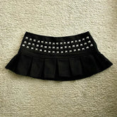Aiertu - Y2K New Gothic Punk Studded Mini Skirt Harajuku Sexy Ultra Short Black Rivet Pleated Skirt Hot Girl Kawaii Skirt Womens Clothing Aiertu