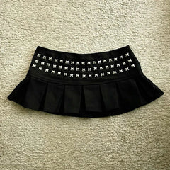 Aiertu - Y2K New Gothic Punk Studded Mini Skirt Harajuku Sexy Ultra Short Black Rivet Pleated Skirt Hot Girl Kawaii Skirt Womens Clothing Aiertu