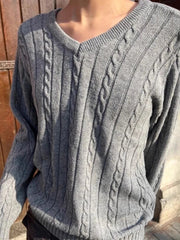 Aiertu - Autumn Winter Gray Twisted Flower Sweater Women Long Sleeve V Neck Knitted Pullover Preppy Style Vintage Casual Jumper 2025 New Aiertu