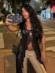 Aiertu - Sexy Lace Leopard Sling Dress Women Hollow Out Sleeveless Crop Dresses Female 2026 Summer Party Club Fashion Lady Streetwear Aiertu
