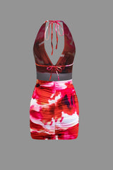 Aiertu - Tie Dye Halter Cowl Neck Backless Mini Dress Aiertu