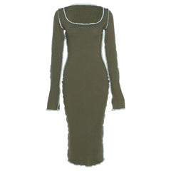 Aiertu - Vintage Green Long Sleeve Maxi Dress Aiertu