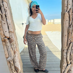 Aiertu - Wild Spice Girls Street Leopard Print Plaid Personality Loose Casual Pants Niche Loose Straight Skinny Low Waist Pants Aiertu