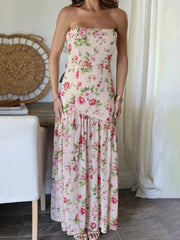 Aiertu - Women Off Shoulder Ruffle Dress Elegant Floral Print High Low Hem Maxi Dress for Wedding Party Prom Evening Gown Beach Aiertu