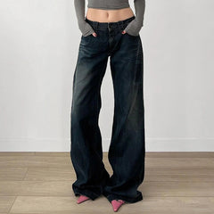 Aiertu - Grunge Aesthetic Baggy Jeans Fashion High Street Retro Harajuku Loose Denim Pants Korean Casual Y2K Wide Leg Trousers Aiertu