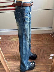Aiertu - Vintage Extended Edition Harajuku Y2K Pantalon Loose American Flare Denim Wid Leg Pants High Waist Femme Straight Pant Aiertu