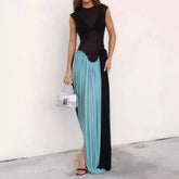 Aiertu - Women Vacation Clothing Vestidos Elegantes Para Mujeres Black Mesh Sheer Patchwork Blue Long Luxury Dress For Summer Aiertu