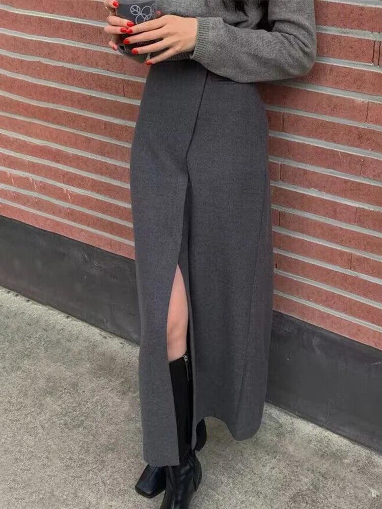 Aiertu - Slim Slit Elegant Long Skirts For Women Autumn High Waist Korean Skirt Female Street Casual Patchwork Commuting Skirts Aiertu