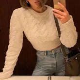 PICSGIRL - 2024 Casual Sexy Women's Knitted Twisted Shaped Chic Long Sleeved Stylish Slim Fits Sweater Short Pullovers Tops Streetwear Aiertu