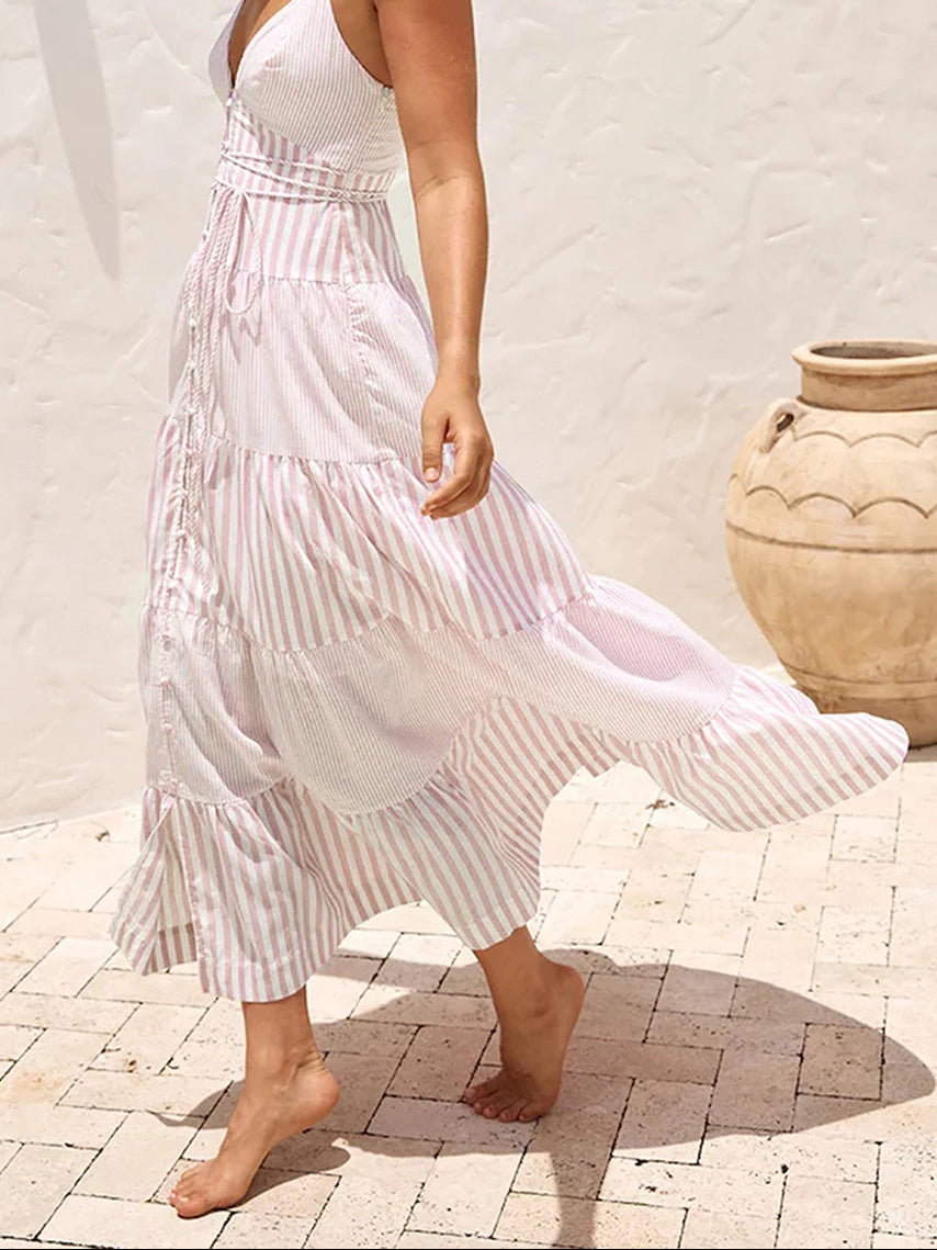 Aiertu - Elegant Floral Print Off-Shoulder Maxi Dress Boho Style Ruffle Sleeveless Beach Party Long Dress for Women Summer Fashion Aiertu