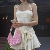 Aiertu - White Tiered Ruffle Mini Dress Aiertu
