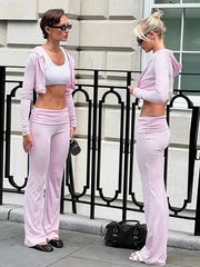 Aiertu - Autumn New Hooded Two Piece Sets Women Pant Suit Pink Long Sleeve Zipper Top Long Pant Female Casual Slim Pant Sets Aiertu