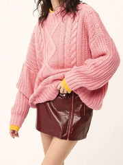 Aiertu - Warm Twist Thick Knitted Sweater Women Fashion Long Sleeve Pullover Autumn Winter Chic Solid Femme Knitwear Soft Knitwear Tops Aiertu