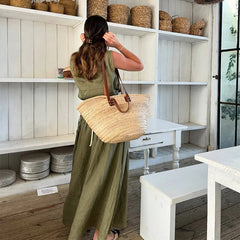 Aiertu - Beach Lace Up Women Skirts Suit Cotton And Linen Sleeveless Hollow Out Tank Top High Wasit Loose Skirt Sets Lady Outfits Aiertu