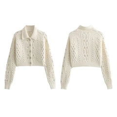 Aiertu - Elegant Diamonds Sweater Cardigans Women Lapel Long Sleeve Single Breasted Sweaters 2026 Autumn Winter New Lady Tops Streetwear Aiertu