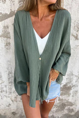 Aiertu -Casual Solid Color Buttons V Neck Tops(6 Colors) aiertu