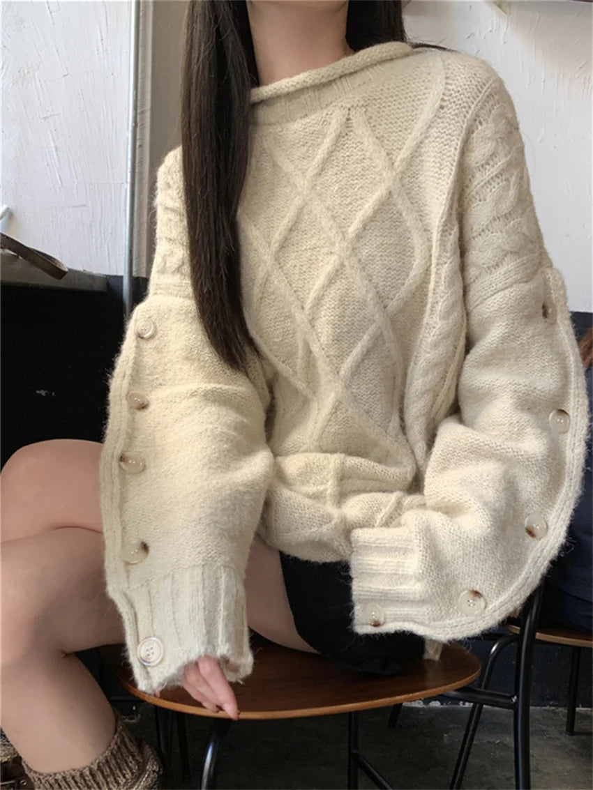 Aiertu - Winter Oversize Sweaters Women Apricot Thicken Loose Daily Knitted Office Lady Pullovers Fashion Casual All Match Aiertu