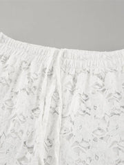 Aiertu - White Lace Jacquard Sheer Wide Leg Pant Women Drawstring High Waist Transparent Trouser Summer Sexy Casual Chic Bohemian Trouser Aiertu