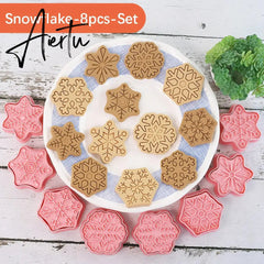 8Pcs/set Christmas Cookie Molds 3D Cartoon Pressable Christmas Biscuit Resin Mould Cookie Kitchen Baking Pastry Bakeware Tool Aiertu