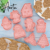 8Pcs/set Christmas Cookie Molds 3D Cartoon Pressable Christmas Biscuit Resin Mould Cookie Kitchen Baking Pastry Bakeware Tool Aiertu
