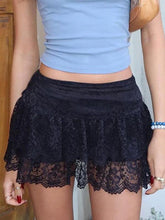 Aiertu - summer inspo Black Solid Low Waist Tiered Lace Shorts Skirts Womens White Fairycore Micro Boho Skirt Aiertu