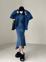 Aiertu Solid Color Long Sleeve Knitted Long Sleeve Button Up Sweater Aiertu