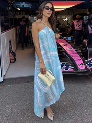 Aiertu Beach Print Halter Dress For Women Sexy Sleevless Backless Long Dresses Female 2025 Summer Fashion Loose Holiday Lady Robe Aiertu