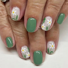 Aiertu - 24pcs Blue Flower Design False Nails Art Nude Short Square Fake Nail Sets Simple Ins French Ballet Press on Nails Tips Artifical Aiertu
