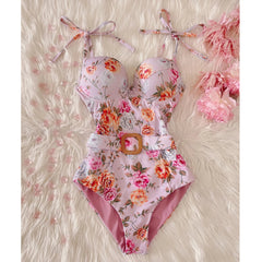 Aiertu - Floral Print One Piece Swimsuit Sexy Swimsuits Woman 2025 Push Up Swimwear Brazilian Biquini Belt Monokini Bodysuit Bathing Suit Aiertu