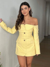 Aiertu - 2026 Fashion Slash Neck Long Sleeve Mini Party Dress Women's Elegant Chic Single Breasted Slim Short Blazer Dresses High Street Aiertu