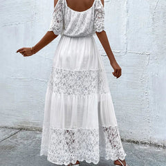Aiertu - Elegant Retro White Lace Jacquard Women Dress Office Ladies Temperament Off Shoulder Maxi Dresses 2026Long Evening Party Dress Aiertu