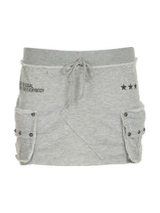 Aiertu Studded Letter Print Pocket Mini Skirt Aiertu
