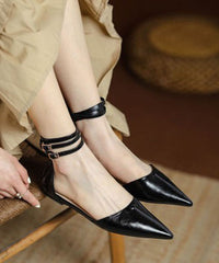 Aiertu Fashion Brown Cowhide Leather Walking Sandals Pointed Toe Buckle Strap Aiertu