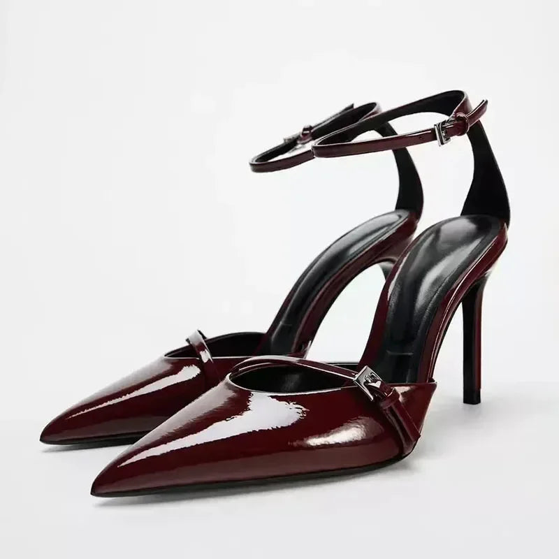 Aiertu - Sexy Pointed Toe High Heel Women Shoes Elegant Ankle Strap Patent Leather Stilettos Luxury Prom Weddings Bridal Pumps for Ladies Aiertu