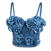 Aiertu - 2025 Women's Handmade 3D Floral Denim Corset Bra Top Fishbone Bustier No Elasticity Push Up Bra Sexy Bralette Lingerie Aiertu