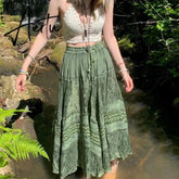 90s Vintage Boho Midi Skirts Fairycore Grunge Kawaii Bow High Waist Long Pleated Skirt Chic Women Retro Holiday Beach Streetwear Aiertu