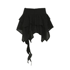 Aiertu - Gothic Style Irregular Black Short Skirt Y2K Fashion Lace-up Layered Skirt Girly Chic Streetwear Cute Outfits Summer Aiertu