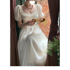 Aiertu Women's Bubble Sleeve Dress Waist Cinched Hemmed French Vintage Gentle Temperament Long Dress Autumn New Style Design Sense Aiertu