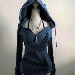 Aiertu - Y2K Velvet Thickened Fur Collar Hooded Sweatshirt Women's Street Retro Classic Hooded Jacket Cardigan Autumn Winter Harajuku Top Aiertu