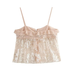 Aiertu - Summer Chic Pleat Ruffles Chiffon Sequined Backless Tops Women Sexy Split Lace-up Crop Tanks Female Holiday Beach Outfits Aiertu