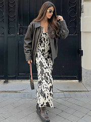 Aiertu - Leopard Print Long Dresses For Women Summer Chic Sexy U Collar Sleeveless Maxi Dress Streetwear Fashion Elegant A-line Vestidos Aiertu