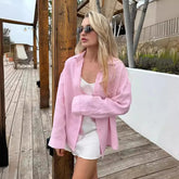 Aiertu - Commuter Casual 100% Cotton Women Shirts Solid Loose Lapel Long-sleeved Shirt With Button Simple Top Ladies Clothes Streetwear Aiertu