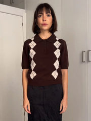 Aiertu - Knit Short-Sleeved Sweater Lapel Pullover Fashion Slimming Knitwear Casual Minimalism Warm Short Shirt Women T-Shirt Aiertu