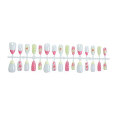 Aiertu - 24PCS Summer Dopamine Handmade Wearable Fake Nail 3D Water Ripple Flower Designs Press on Nails Sweet Colorful Almond False Nail Aiertu