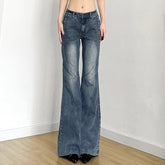 Aiertu - Y2K Low Waisted Washed Flare Jeans Korean Streetwear Blue Slim Fit Denim Pants Fashion Lady Casual Boot Cut Trousers Aiertu